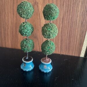 Charming Green Topiary Orbs in Blue Ceramic Planters Mini’s